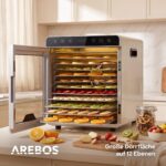 Arebos Dörrautomat 800W mit 12 Edelstahlgittern – 29L Dehydrator für Obst, Gemüse & Fleisch – Bild 2