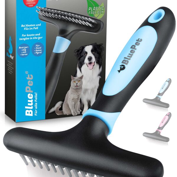 BluePet Fellentwirrer mit Doppelreihen-Pins – Profi-Striegel für Langhaar Hunde & Katzen