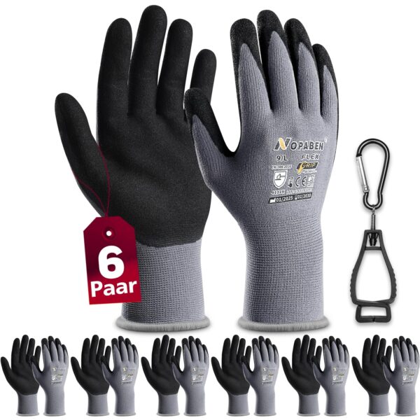 6 Paar Arbeitshandschuhe Grösse 9/L mit Nitril-Grip – rutschfest für Mechaniker & Handwerker