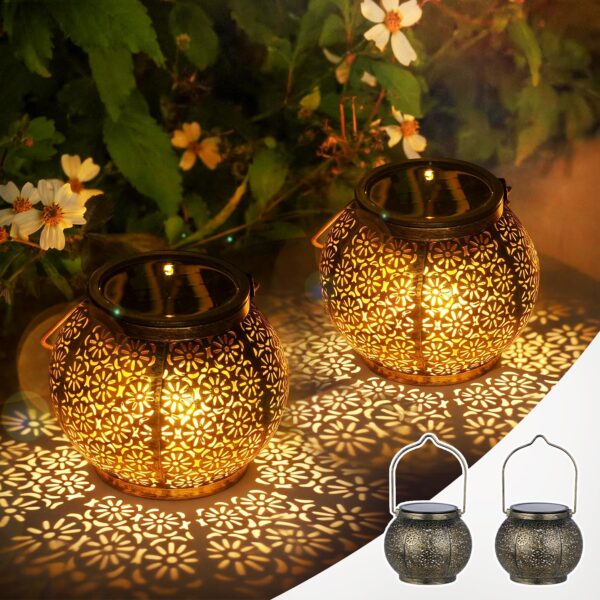 Görvitor 2er Solarlaterne mit Blumenmuster – IP65 Aussenlicht für Balkon & Garten