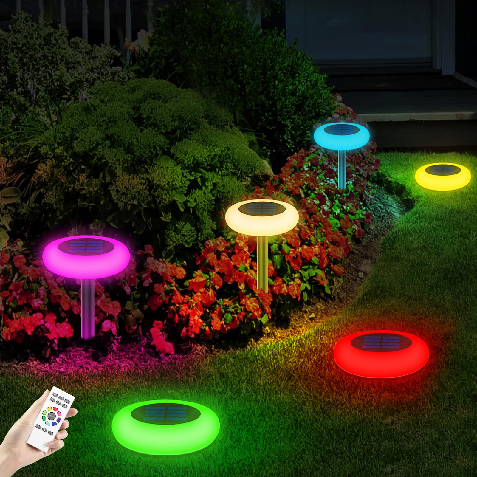 INTELAMP Solarleuchten 6er Set mit Fernbedienung – RGB & Warmweiss Gartenbeleuchtung für Aussen