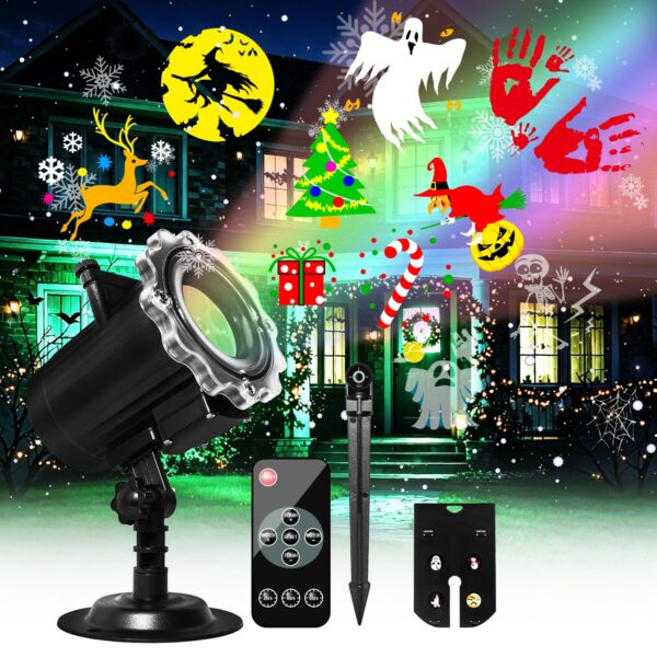 MOSSNDAR LED Projektor mit 16 HD Folien – Wasserdichte Weihnachts- & Halloween Deko für Innen & Aussen