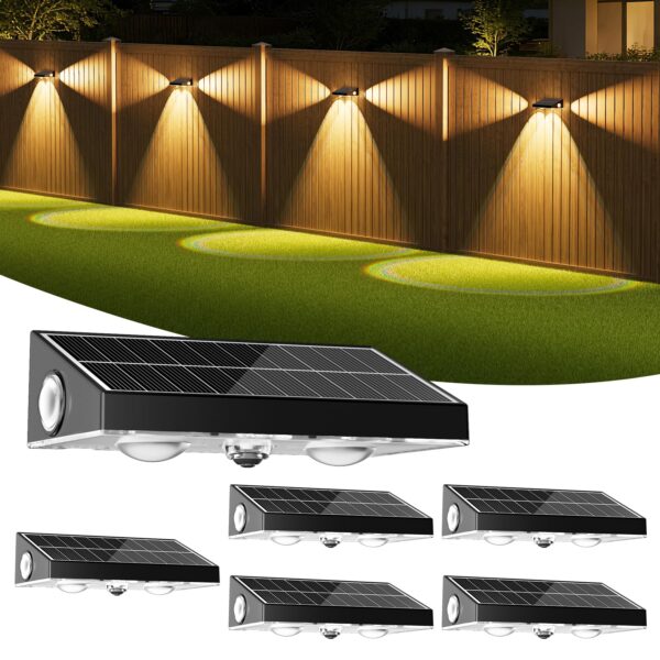 6er Set Giliwosy Solar-Wandleuchten mit Konvexlinse – 3 Modi & 5 Helligkeitsstufen für Garten