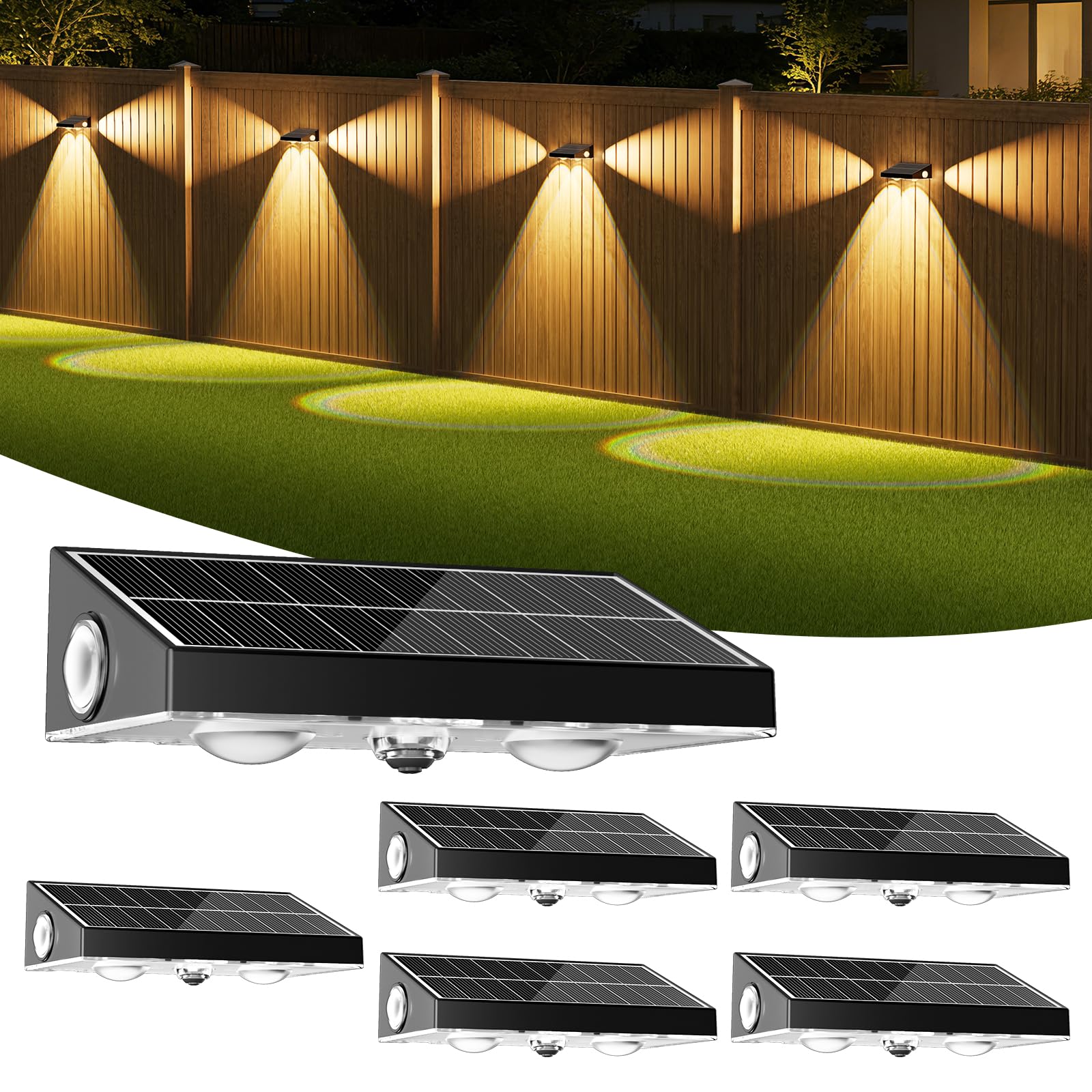 6er Set Giliwosy Solar-Wandleuchten mit Konvexlinse – 3 Modi & 5 Helligkeitsstufen für Garten
