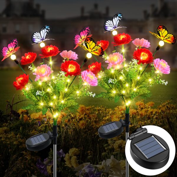 Qoosea Solar-Blumenleuchte mit Schmetterling – 2er Set Gartenleuchten IP65