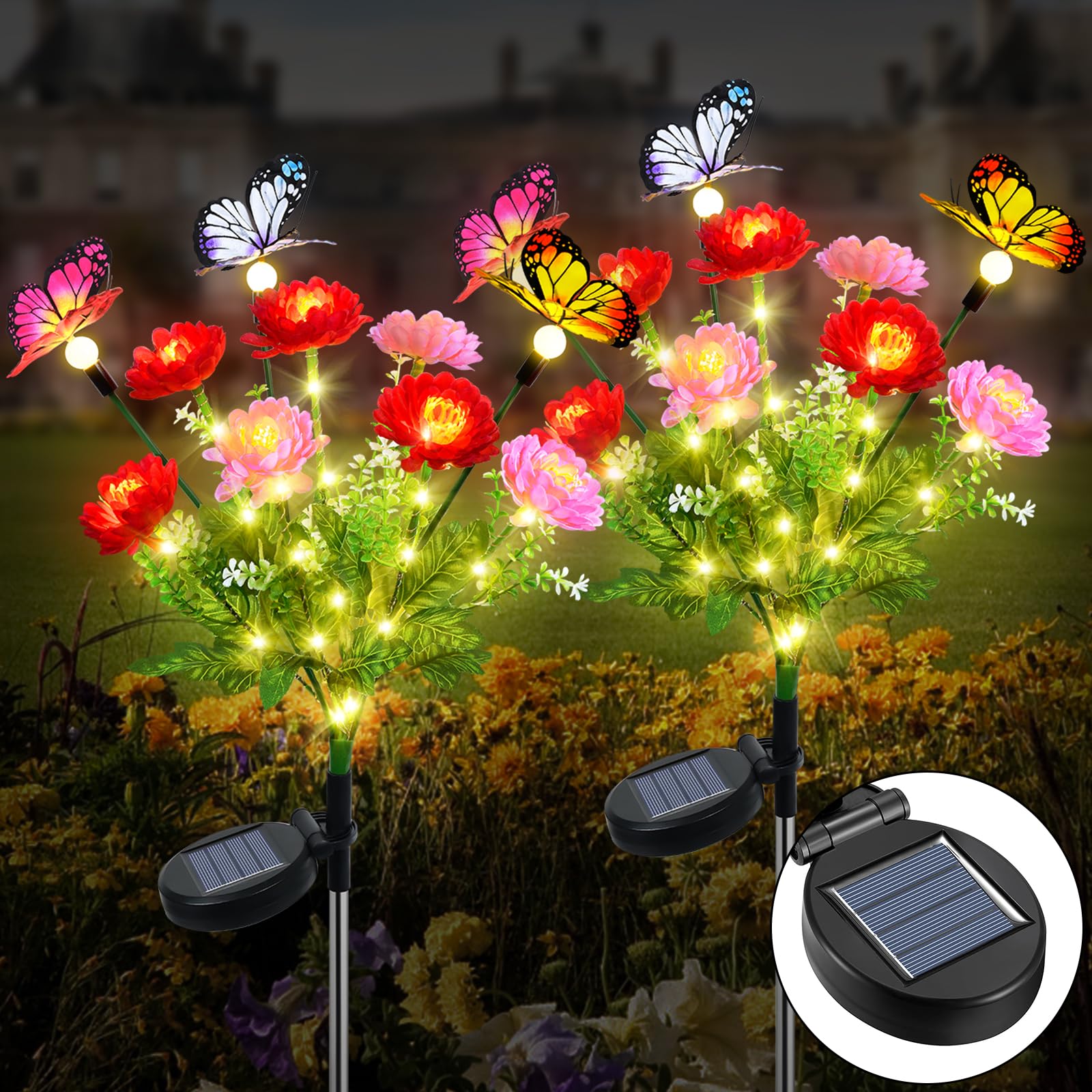Qoosea Solar-Blumenleuchte mit Schmetterling – 2er Set Gartenleuchten IP65