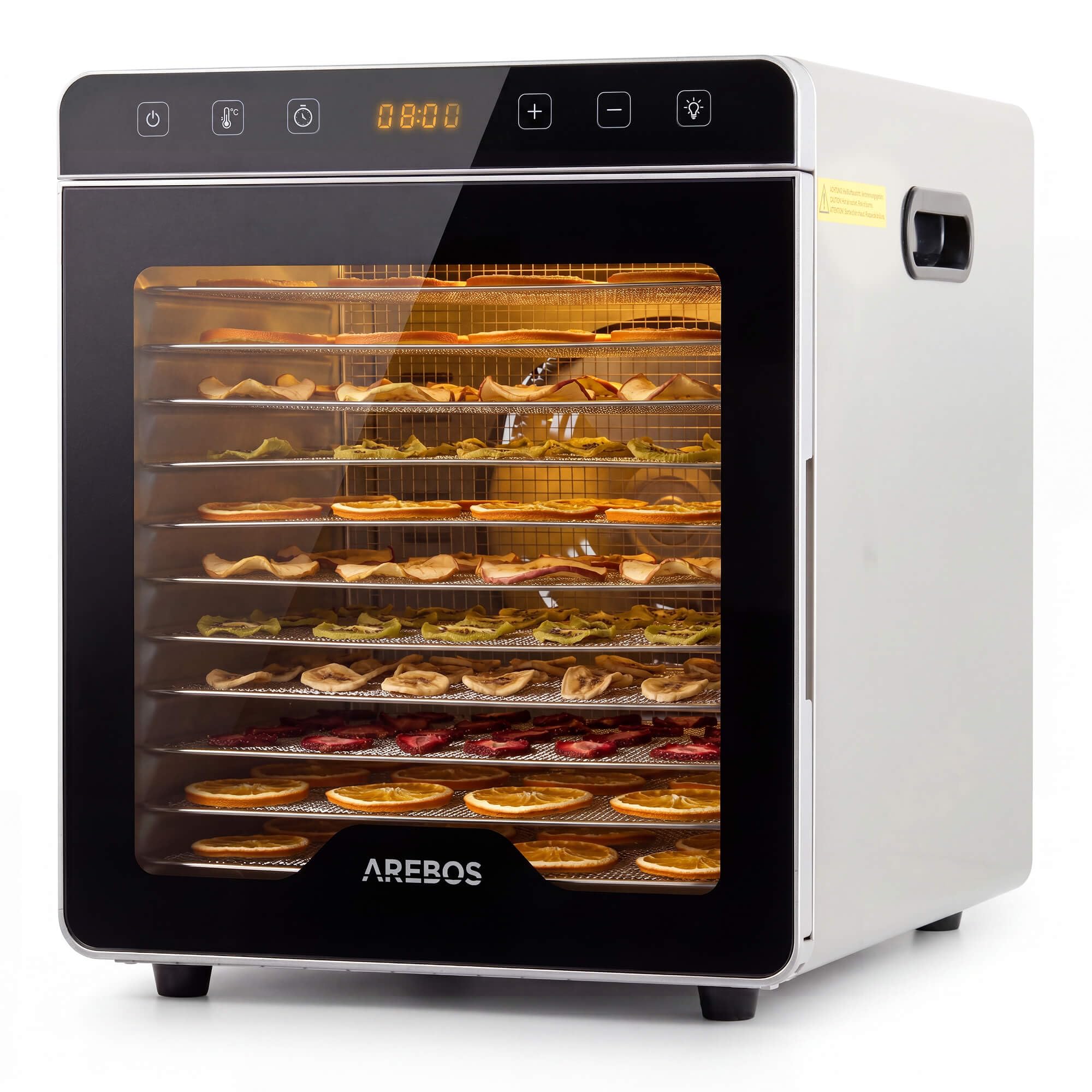 Arebos Dörrautomat 800W mit 12 Edelstahlgittern – 29L Dehydrator für Obst, Gemüse & Fleisch
