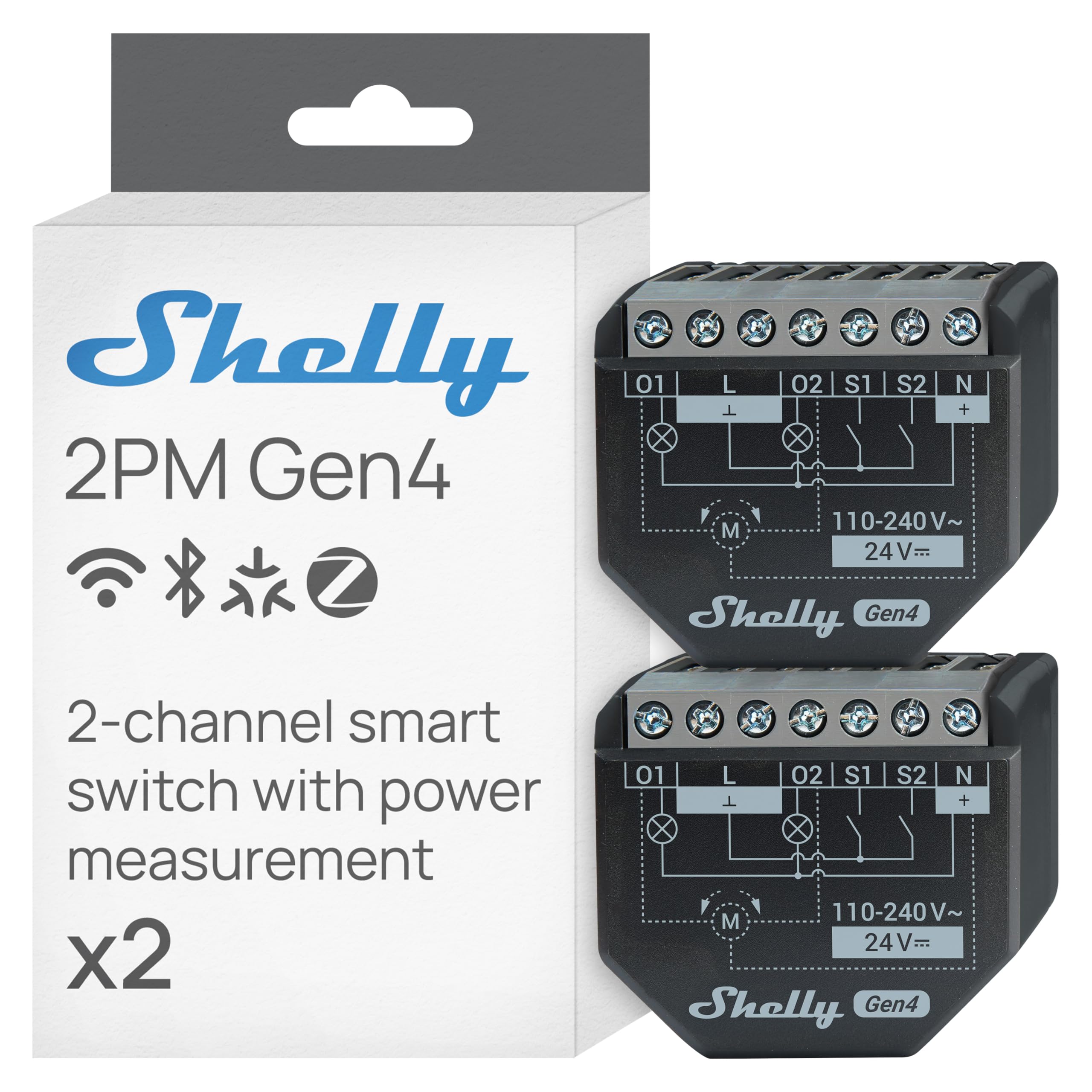 Shelly 2PM Gen4 WLAN Smart Relais – 2-Kanal Schalter mit Stromzähler & Matter (2er Set)
