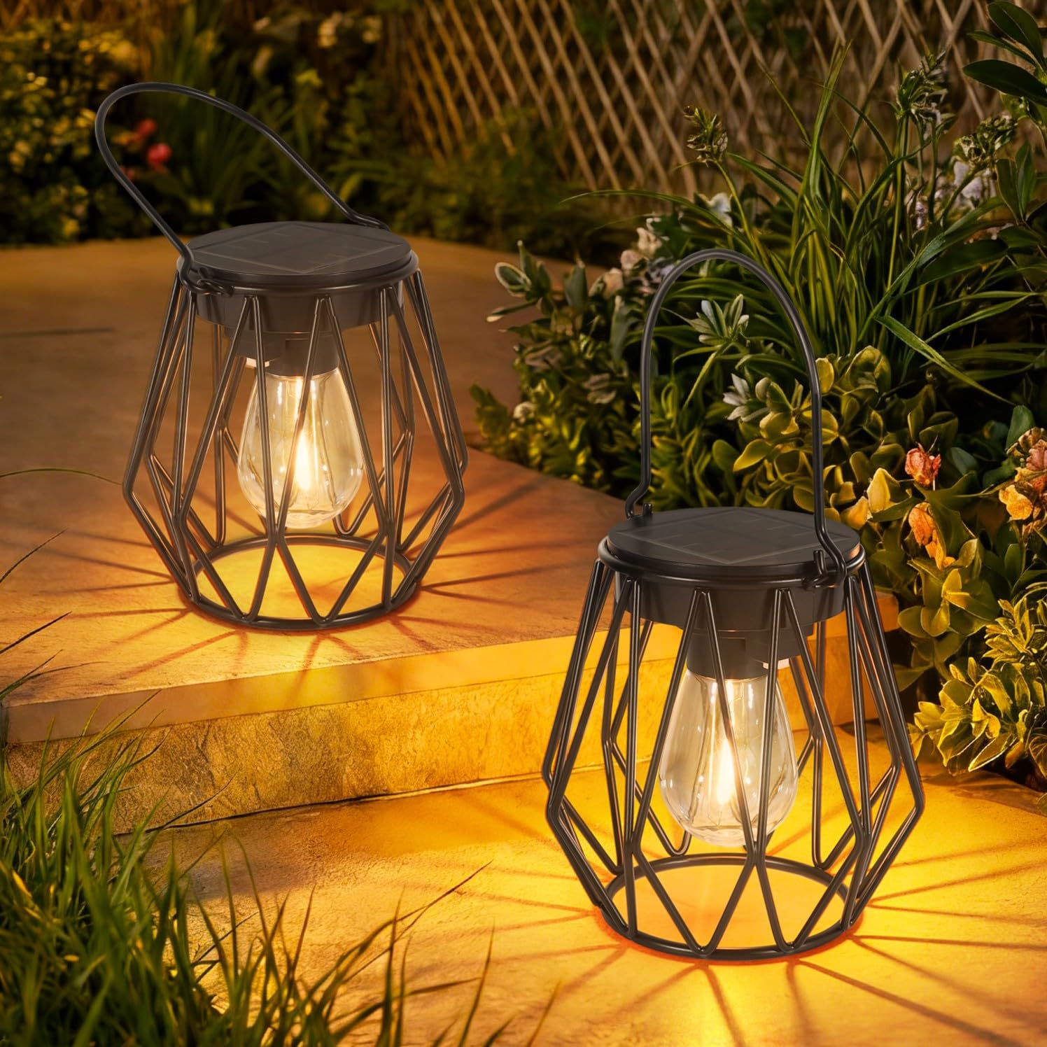 2er Set Solarleuchten mit Retro-Design – IP65 Wasserdicht, Warmweiss für Garten & Balkon