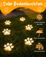 6er-Set Solar Bodenleuchten Pfotenabdruck – Warmweisse LED Gartenbeleuchtung für Aussen – Bild 2