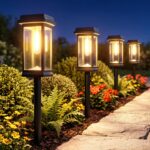 RECHOO Solarleuchten 4er Set – Warmweiss Gartenbeleuchtung mit Metall-Erdspies & 2 Modi