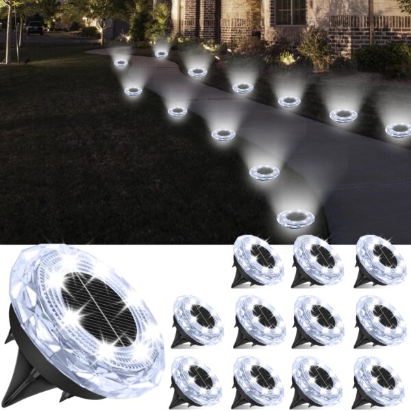 YIFMOO Solar Bodenleuchten 12er Set – Kaltweiße LED Gartenbeleuchtung IP65 wasserdicht