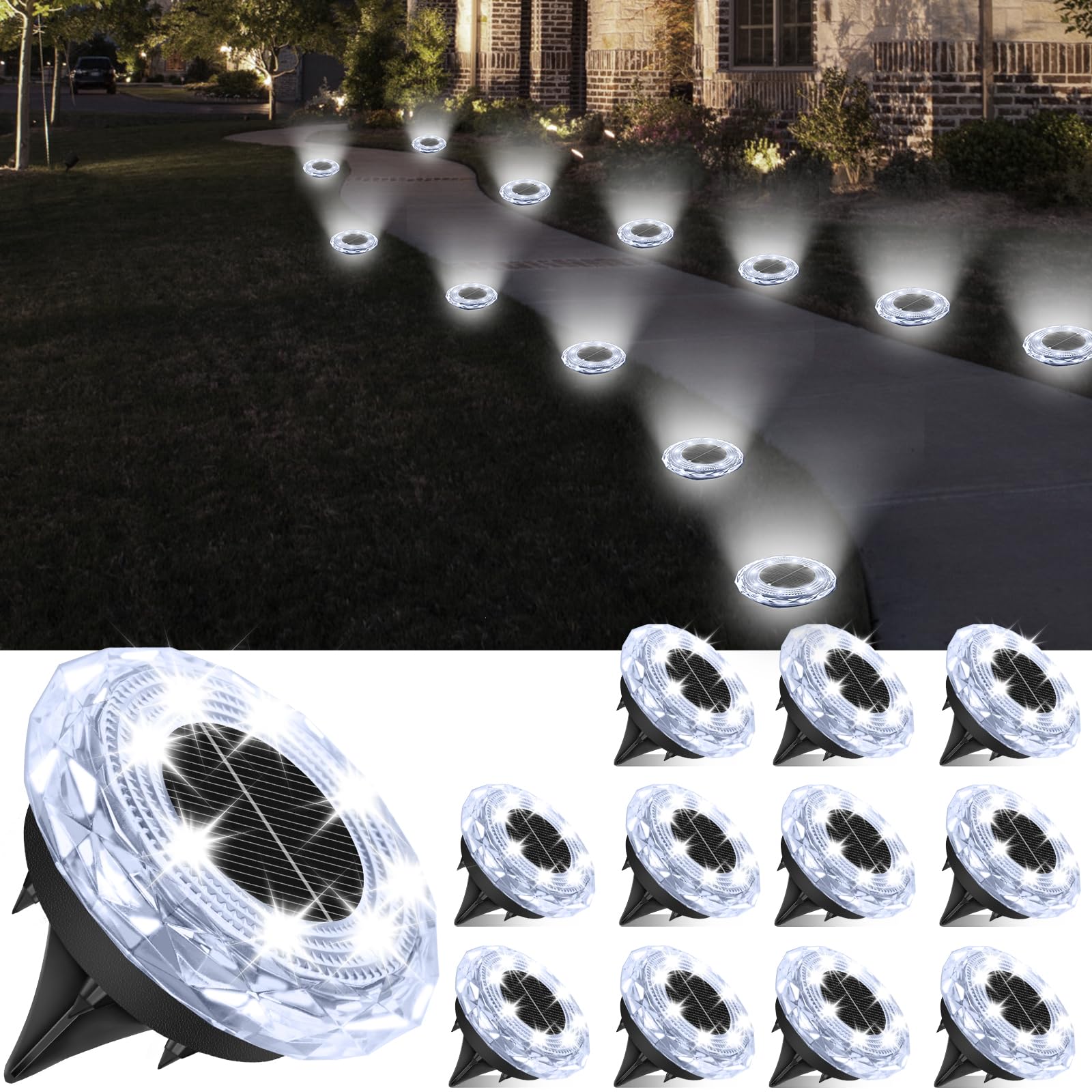 YIFMOO Solar Bodenleuchten 12er Set – Kaltweiße LED Gartenbeleuchtung IP65 wasserdicht