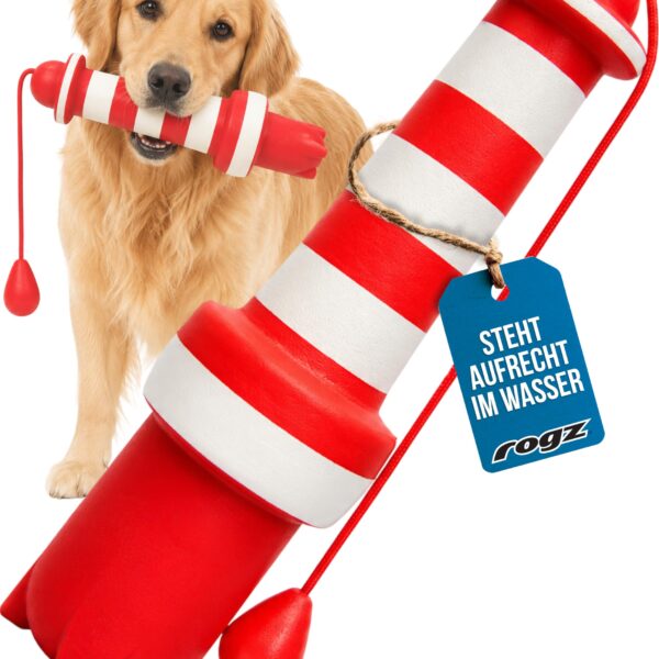 Rogz Lighthouse Wasserspielzeug für Hunde – Schwimmspielzeug mit Schnur & Apportiergriff