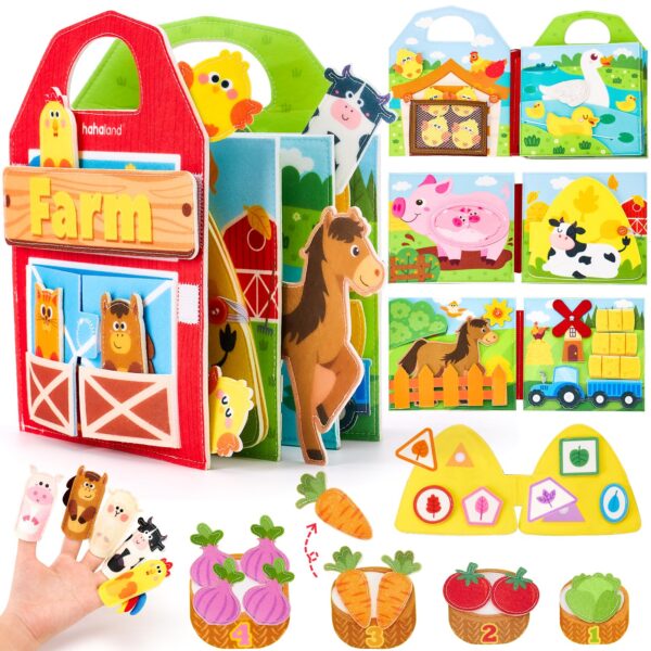 hahaland Bauernhof Busy Book ab 1 Jahr – 15-in-1 Montessori Lernspielzeug