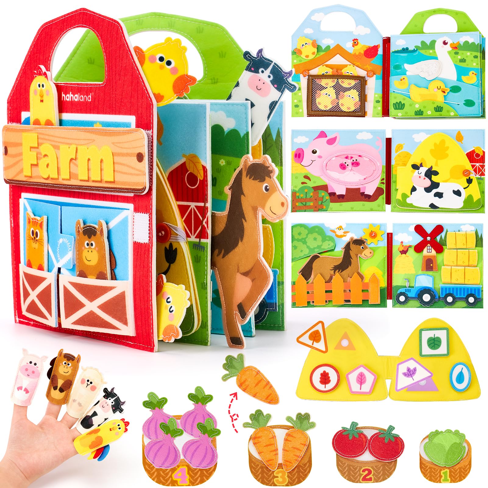 hahaland Bauernhof Busy Book ab 1 Jahr – 15-in-1 Montessori Lernspielzeug