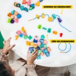 Faerly® Fädelspiel 60 Teile mit Aufbewahrungsbox – Montessori Motorikspielzeug ab 2 Jahren – Bild 3