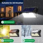 OUILA Solarleuchten 4er Set mit Bewegungsmelder – 185 LED IP65 Wandleuchten für Aussen – Bild 4