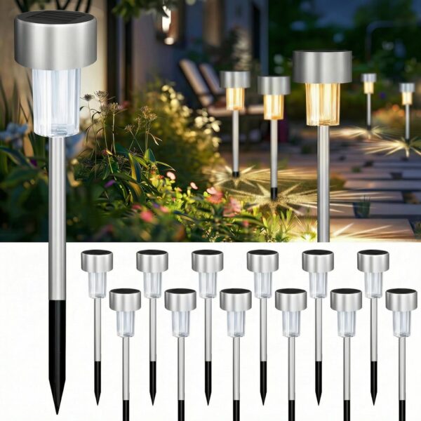 Jsdoin 12er Set Solarleuchten Garten – Edelstahl Wegbeleuchtung Kaltweiß Wasserdicht