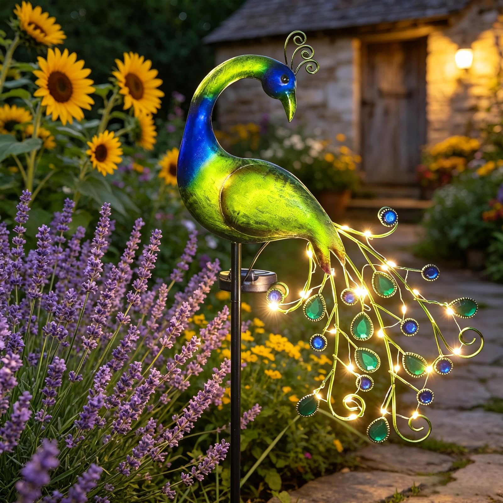 JJALIGHTS Solar Gartenleuchte Pfau – Wasserdichte Deko-Leuchte für Terrasse & Hof