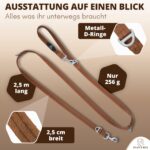 HAVERO Hundeleine 2,5m 4-Fach Verstellbar – Robuste Führleine mit Metallhaken in Braun – Bild 2
