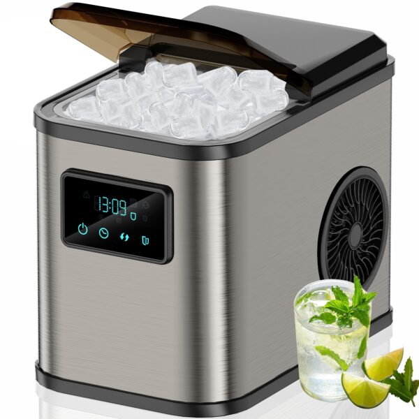 KeeGone Eiswürfelmaschine Edelstahl – 15 kg Eis in 24h mit LED-Display & Selbstreinigung