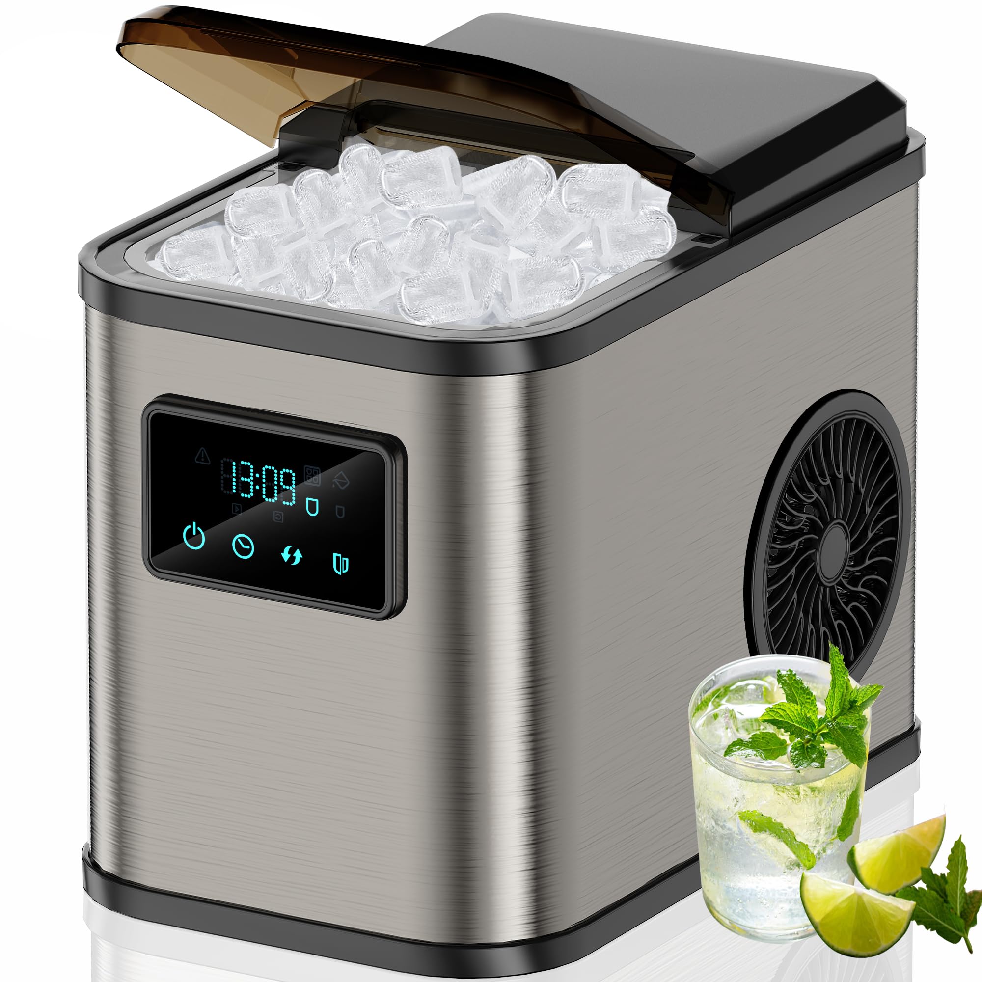 KeeGone Eiswürfelmaschine Edelstahl – 15 kg Eis in 24h mit LED-Display & Selbstreinigung