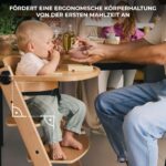 Kinderkraft ENOCK 2in1 Hochstuhl & Kinderstuhl – Buchenmassivholz, verstellbar, grau – Bild 4
