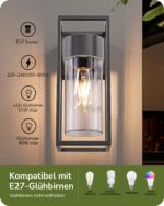 EDISHINE Wandleuchte E27 IP44 Wasserdicht – Moderne Aussenleuchte Anthrazit für Haus & Terrasse – Bild 2
