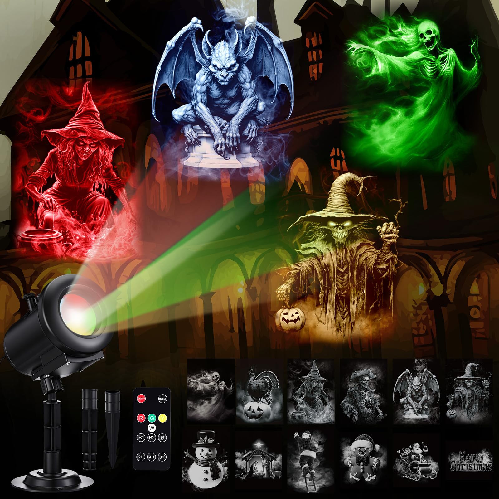 Weewooday 3D Projektor mit 12 HD-Filmen – Weihnachts- & Halloween-Deko mit Fernbedienung