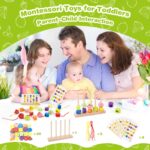 GiddyGlow Montessori Holzspielzeug 2-5 Jahre – 8-in-1 Lernset mit Stapel-, Fädel- & Sortierspiel – Bild 2