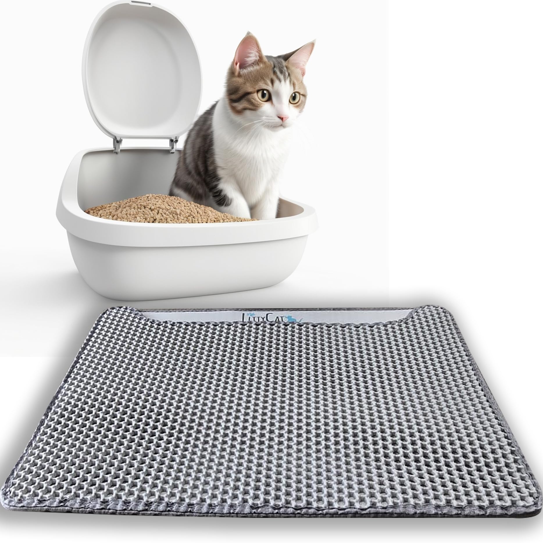 Littycat Katzenstreumatte 60x45cm – Zweilagig, wasserdicht, Antirutsch für saubere Böden