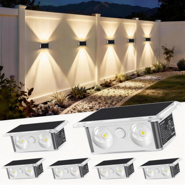 TECKNET Solar Wandleuchten 6er Set – IP66 Up & Down Solarlampen für Garten & Terrasse