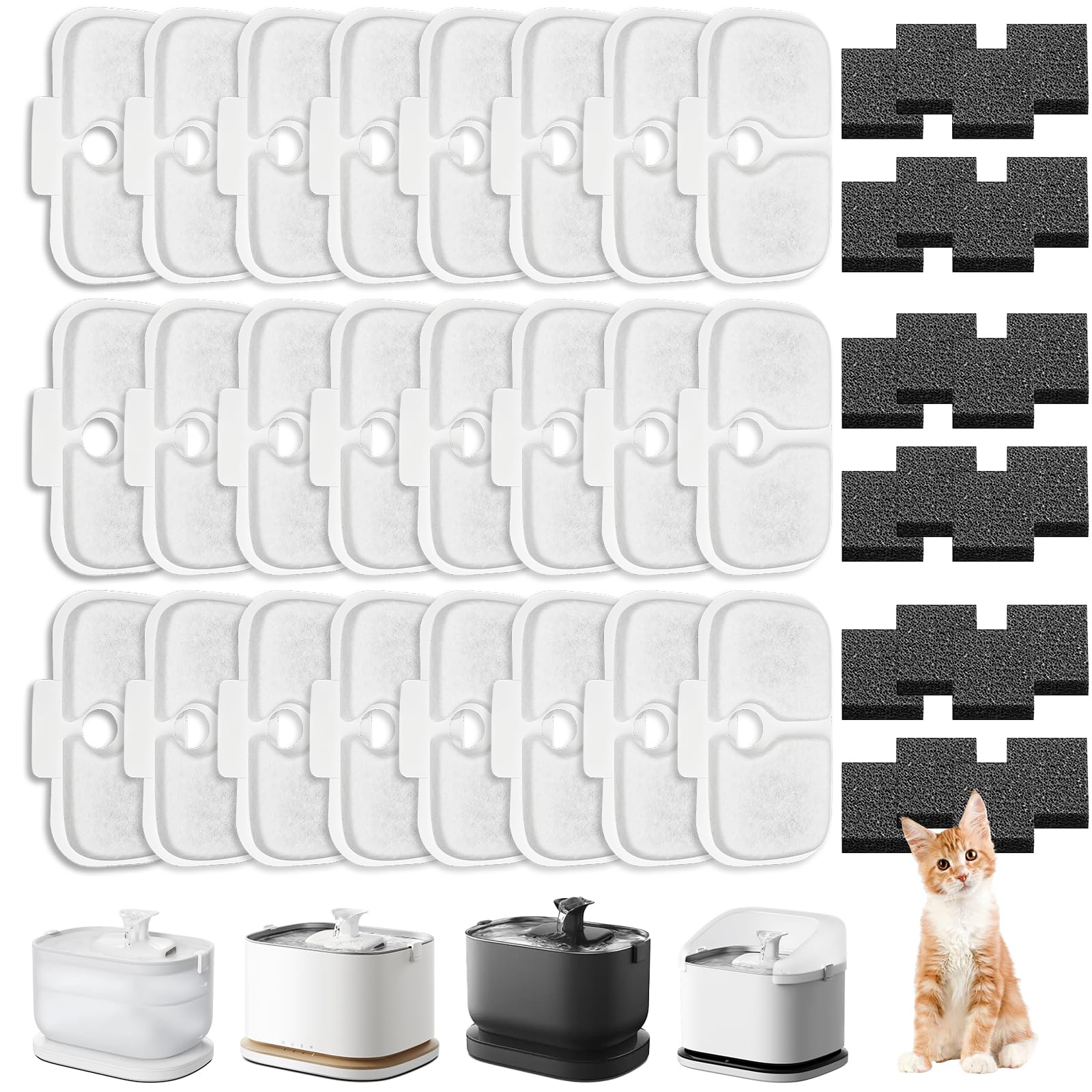 Poweka Katzenbrunnen Filter 24er Set – Aktivkohle & Schwamm für PETLIBRO Dockstream