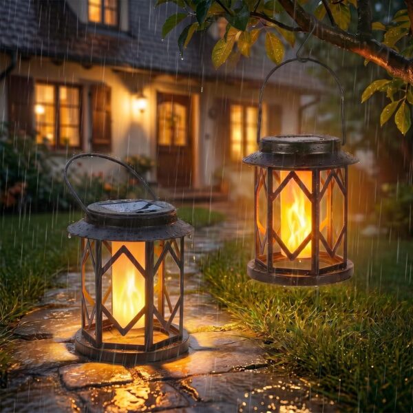 Ketom 2er-Set Solar Flammenlaternen – IP65 Retro Gartenleuchten für Aussen mit Flammeneffekt