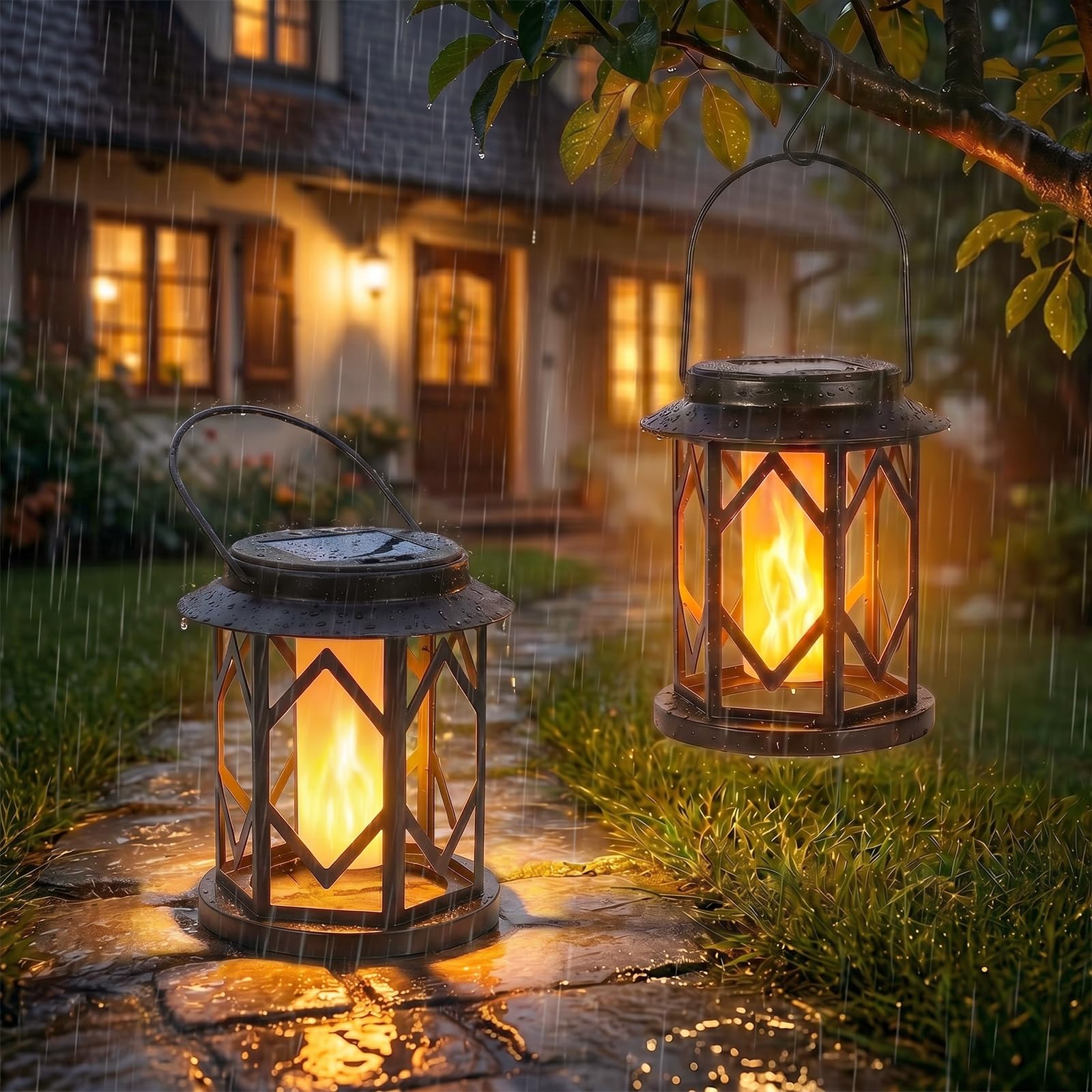 Ketom 2er-Set Solar Flammenlaternen – IP65 Retro Gartenleuchten für Aussen mit Flammeneffekt