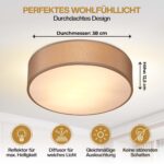 Monzana 2-Flammige Stoffdeckenlampe Taupe Ø38cm – Elegante Deckenleuchte mit LED-Eignung – Bild 4