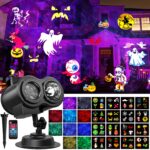 OUSFOT Halloween Projektor mit 16 Folien & Fernbedienung – LED Wassermotive für Aussen