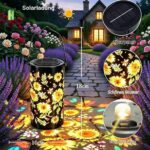 2er Set Sonnenblumen Solarlampen – Wasserdichte Gartenlaternen mit Tragegriff für Aussen – Bild 2