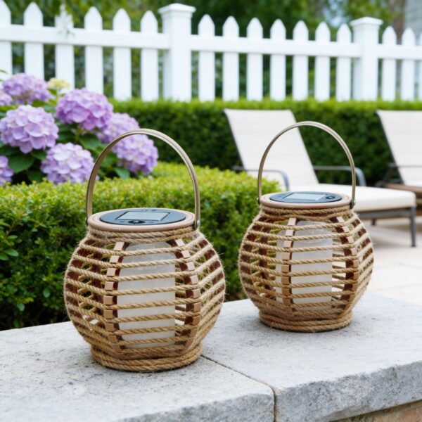 2er Set Solarlaterne mit Hanfseil – Hänge- & Standlaterne IP44 für Garten & Terrasse