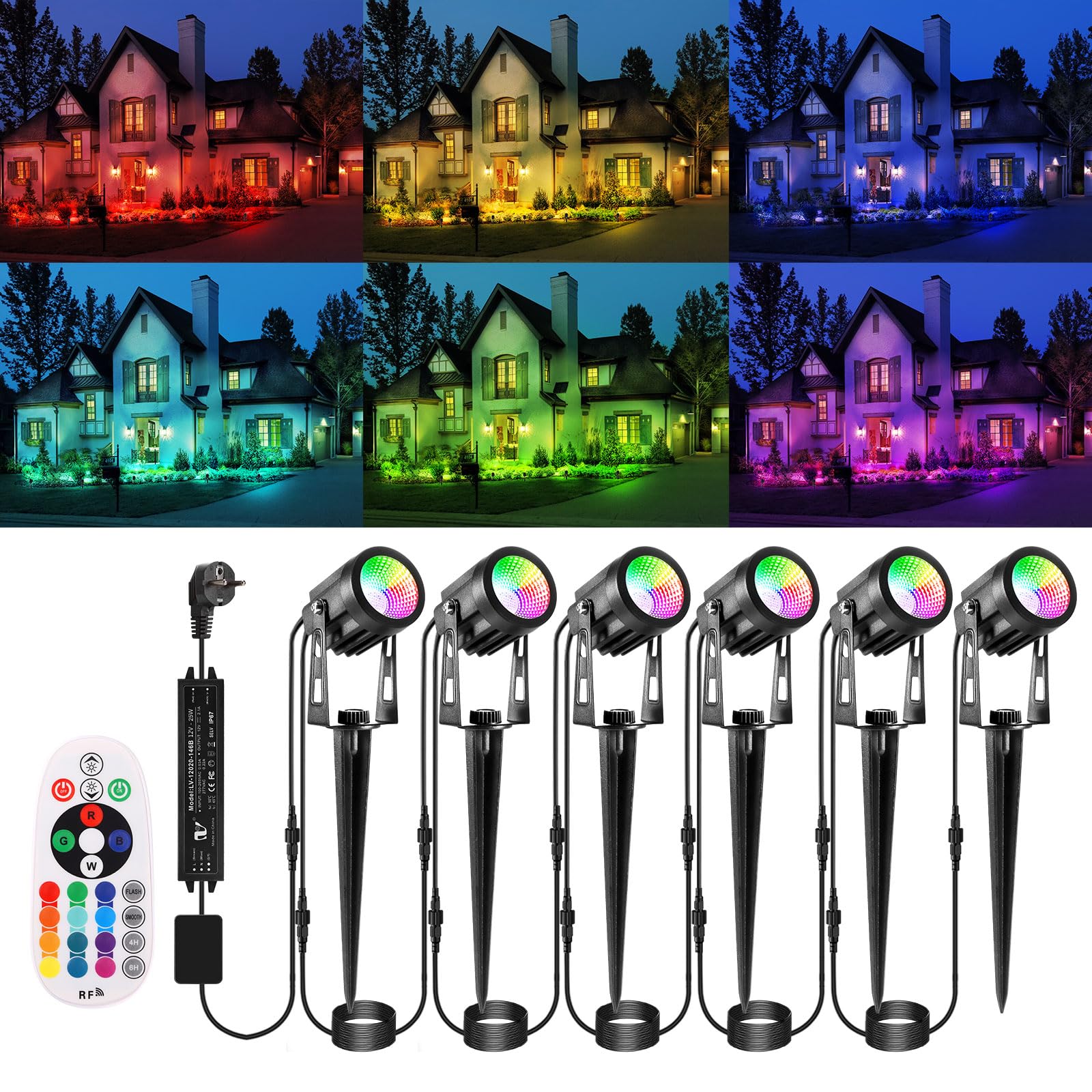 ECOWHO RGB LED Gartenbeleuchtung 21m mit Fernbedienung & Timer – IP65 wasserdicht (6er Set)