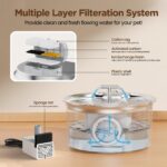 UMOCUOY Katzenbrunnen 2.6L Edelstahl – Automatischer Wasserspender mit 5-Schicht Filtersystem – Bild 6