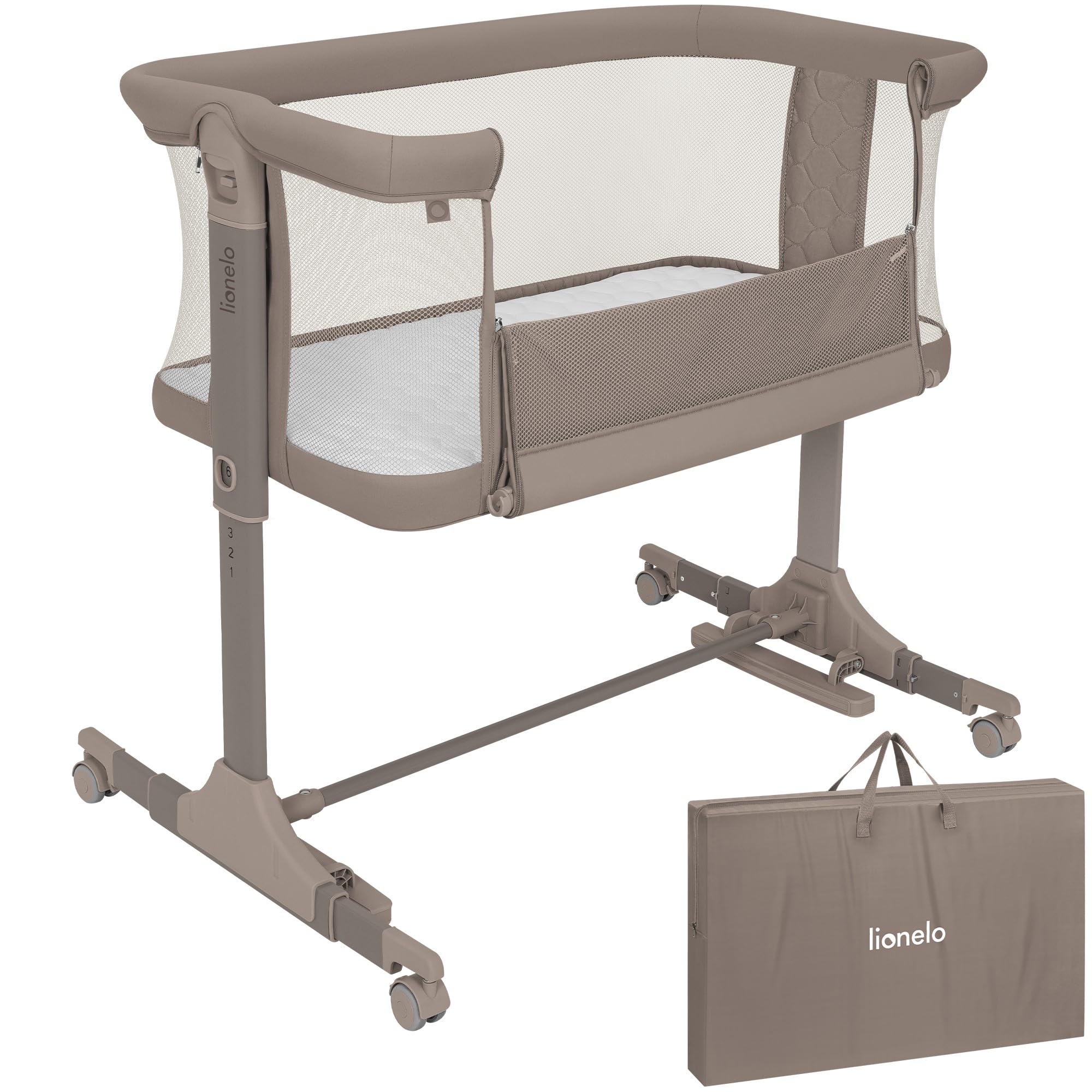 Lionelo Pari 3in1 Beistellbett – 6-fach höhenverstellbar mit Wiege & Transporttasche