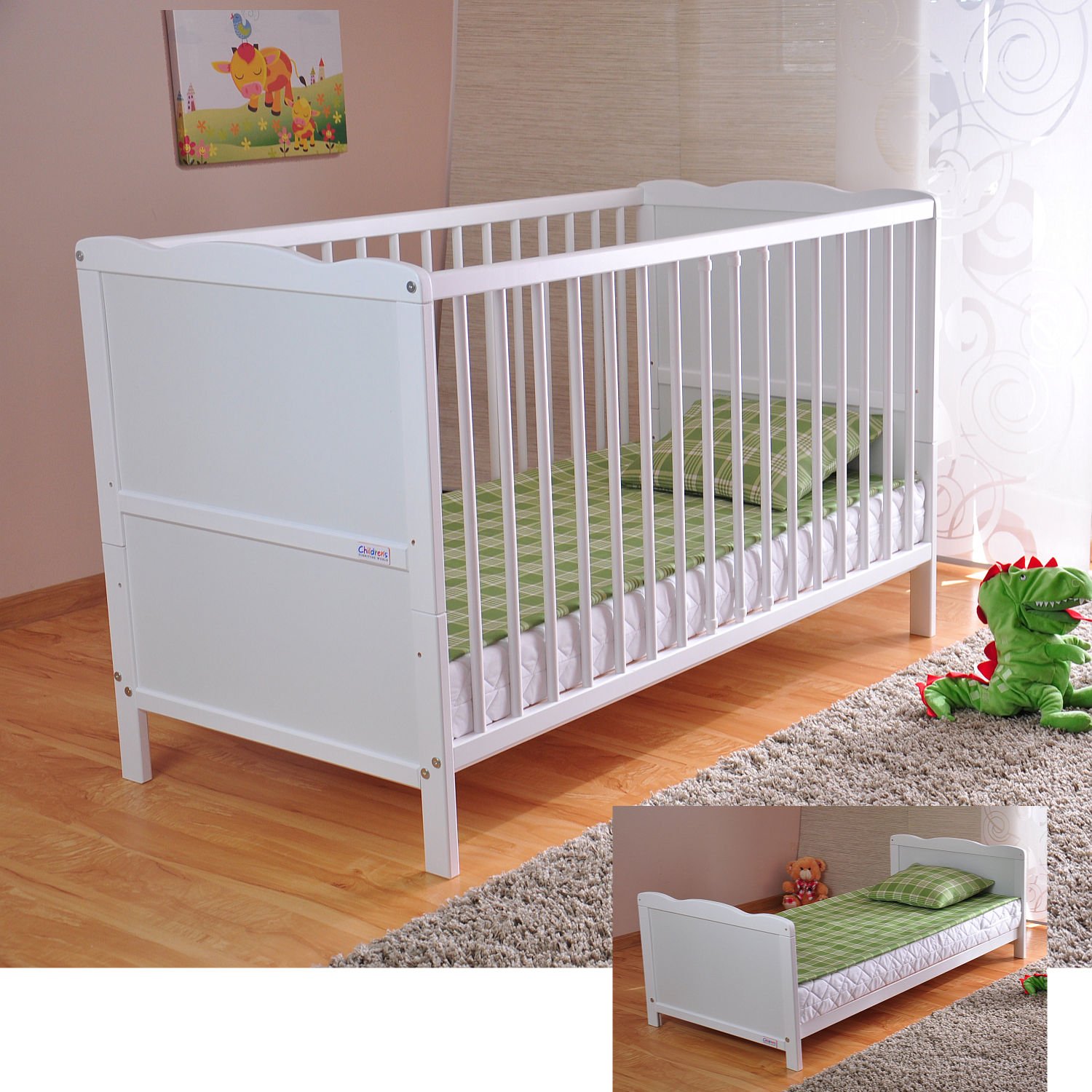 Marsell Baby Gitterbett mit Aloe Vera Matratze – höhenverstellbar & umbaubar