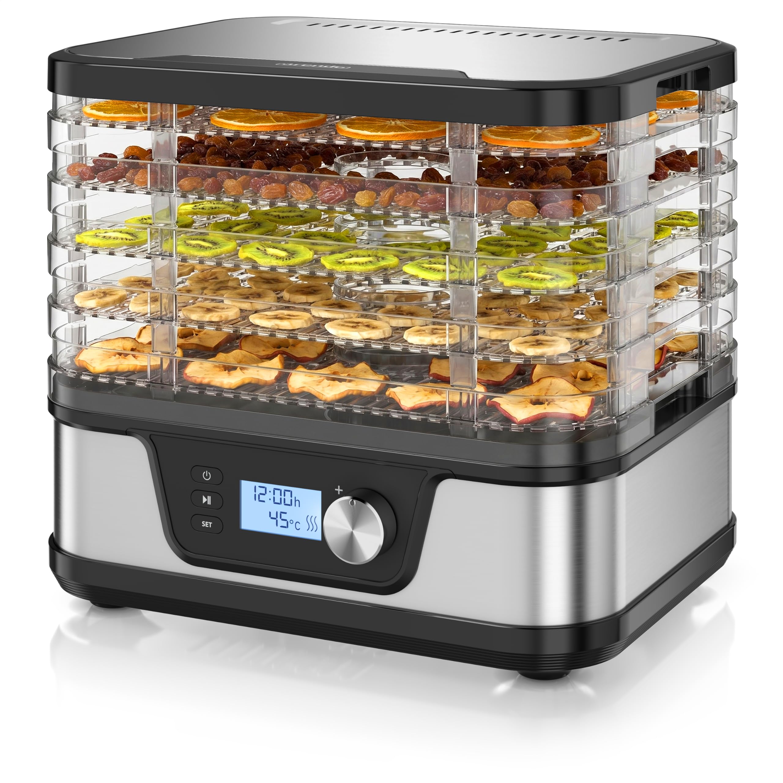 Arendo Dörrautomat Edelstahl mit Temperaturregler – Dehydrator für Obst, Gemüse & Fleisch