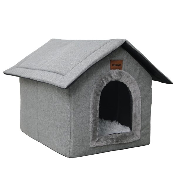 Whiwhi Hundehütte 45x40x45cm mit abnehmbarem Plüschkissen – Katzenhöhle für Haustiere
