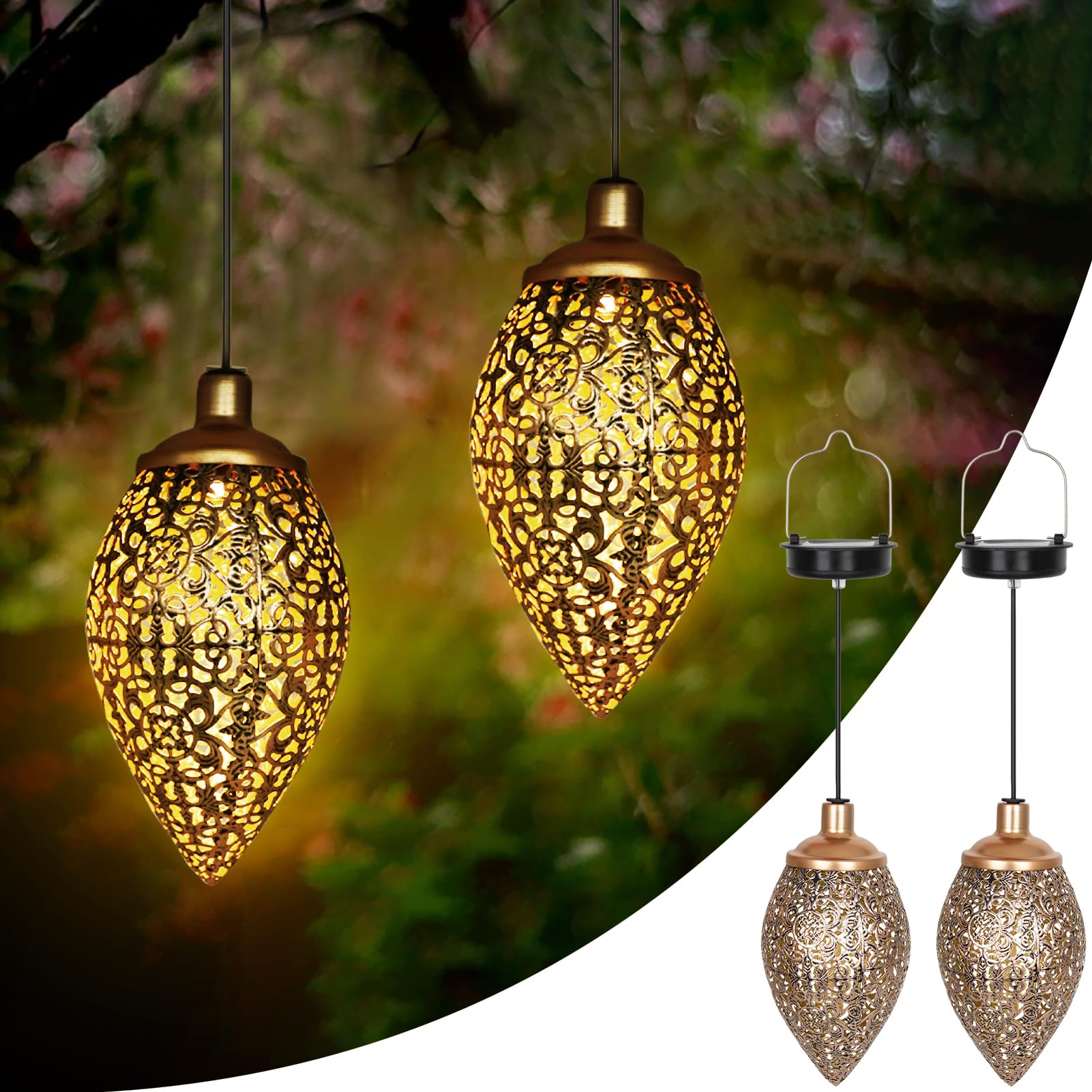 CCILAND Solarlaterne 2er Set Metall – Warmweiss LED Hängend IP65 Wasserdicht