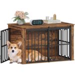 HEXCELEN Hundekäfig-Möbel 100 cm mit Schiebetür – 2-in-1 Hundebox & Beistelltisch Braun – Bild 8