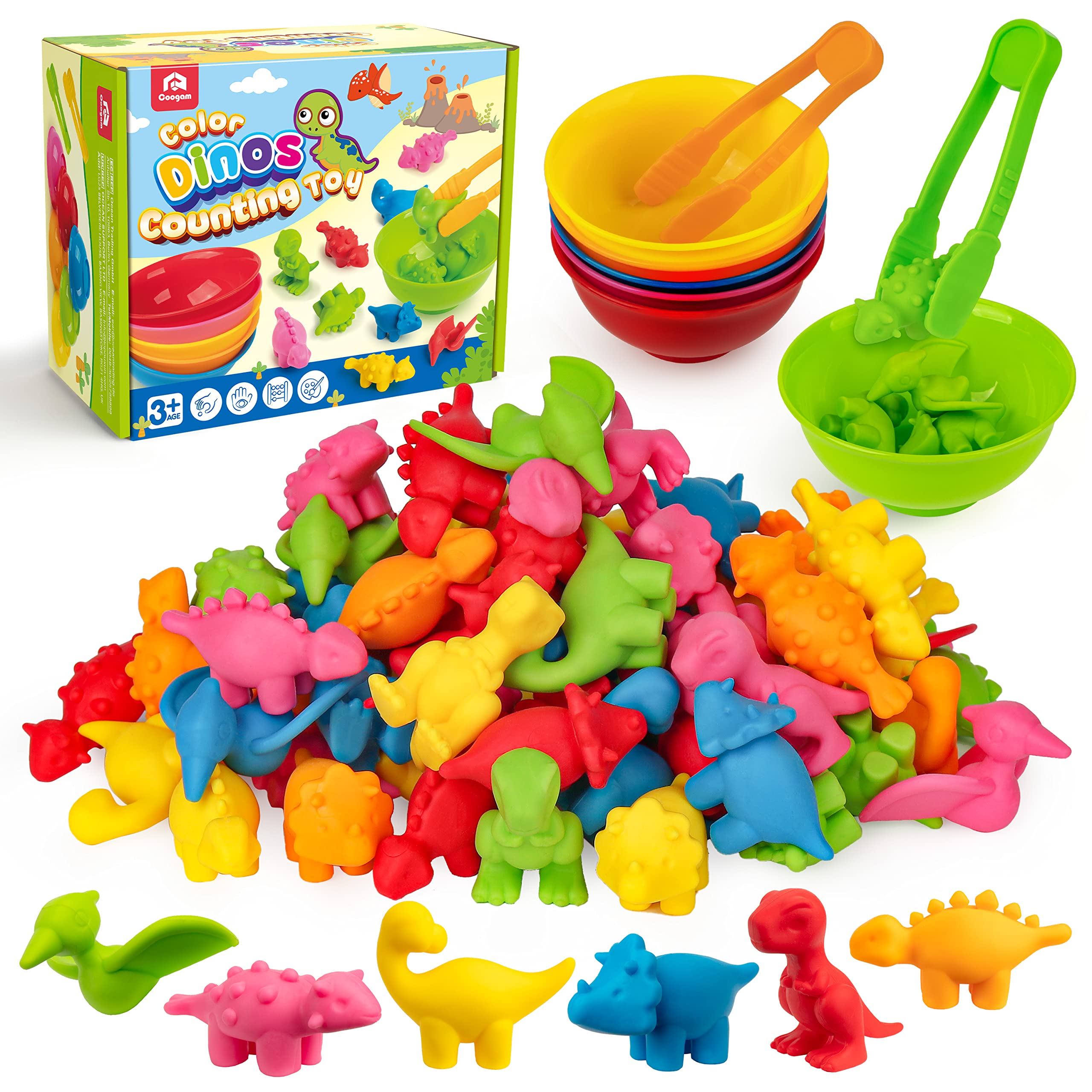 Coogam Dinosaurier Sortier-Set mit 72 Figuren – Montessori Lernspielzeug für Vorschule