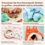 WOODEN TEETHER Babybuch Stoffbuch mit Spiegel – Interaktives Fühlbuch für Babys 0–6 Monate – Bild 4